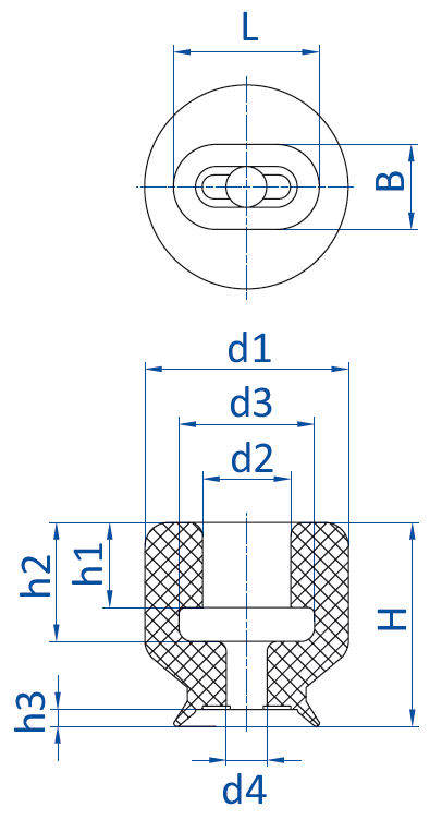 Овальная вакуумная присоска FIPA серии SO-FU чертеж B